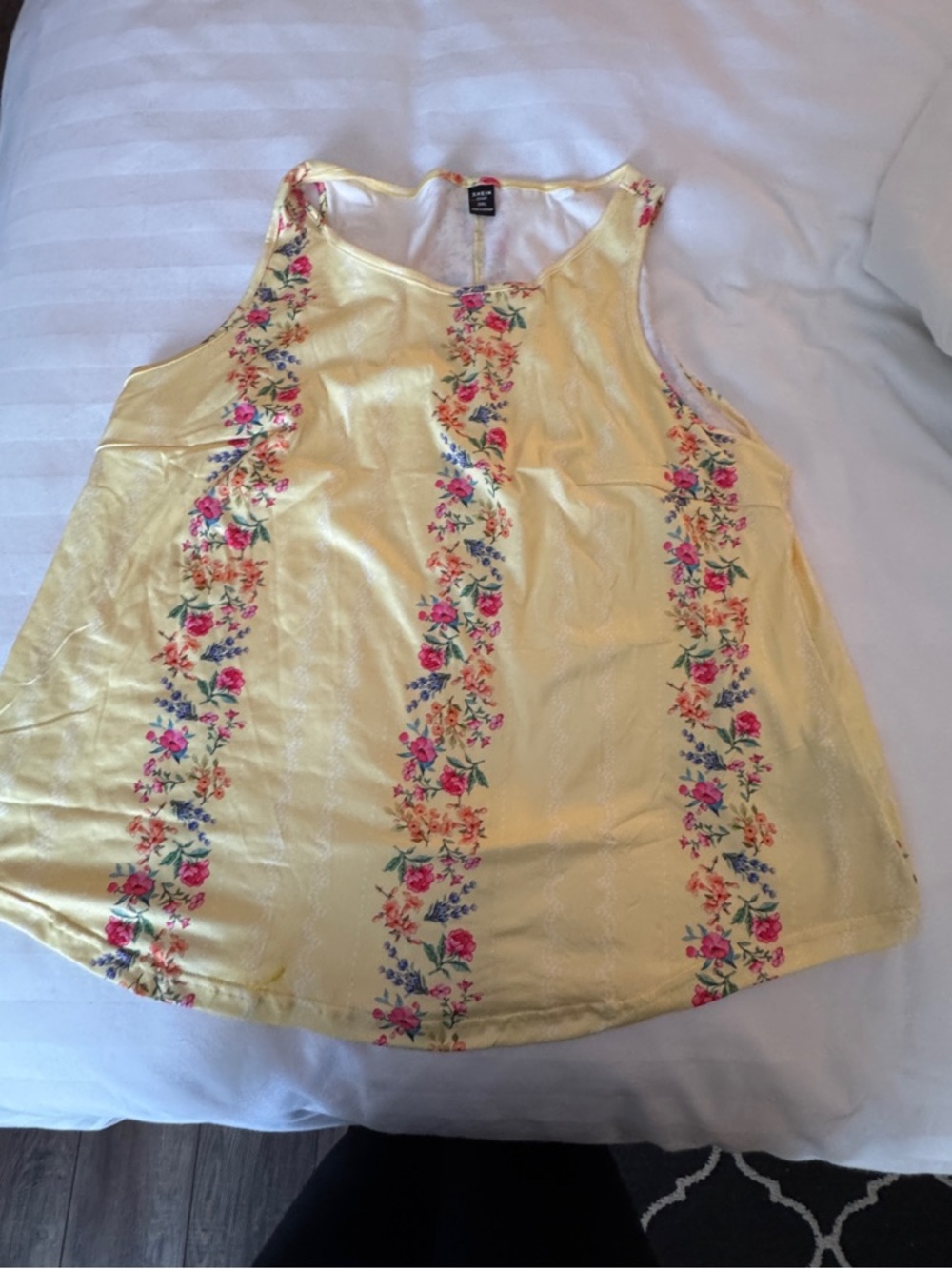SHEIN Yellow Floral Stripe Sleeveless Tank